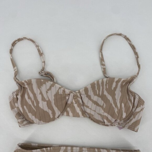 Wild Fable Underwire Bralette Bikini Top High Rise Bottom Tan Animal Print XXS - Picture 5 of 11
